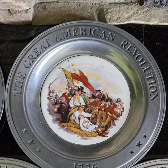 Set of 6 Vintage American Revolution Pewter Bicentennial Plates 1776-1976 - Picture 6 of 16